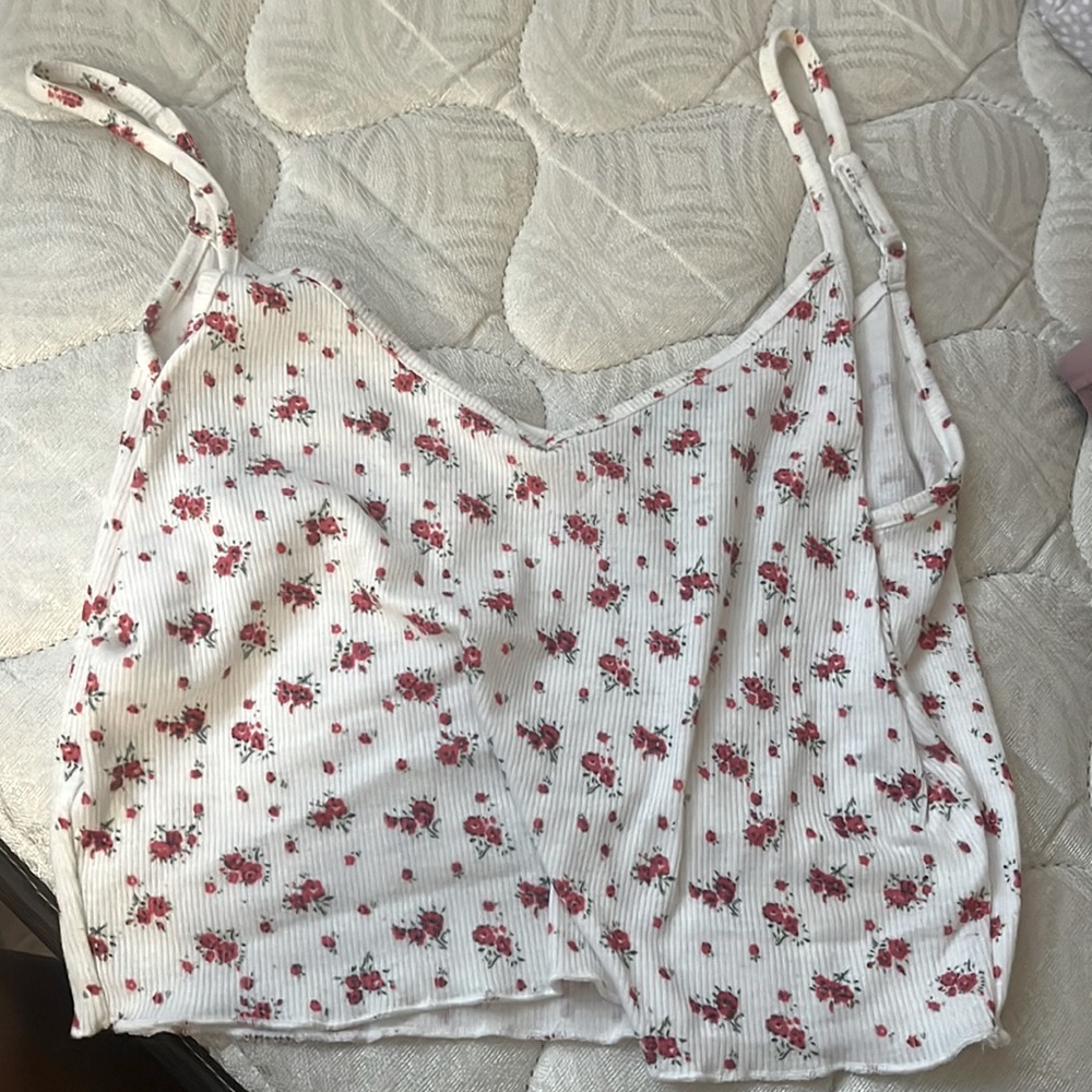 cropped white with red flower tank top